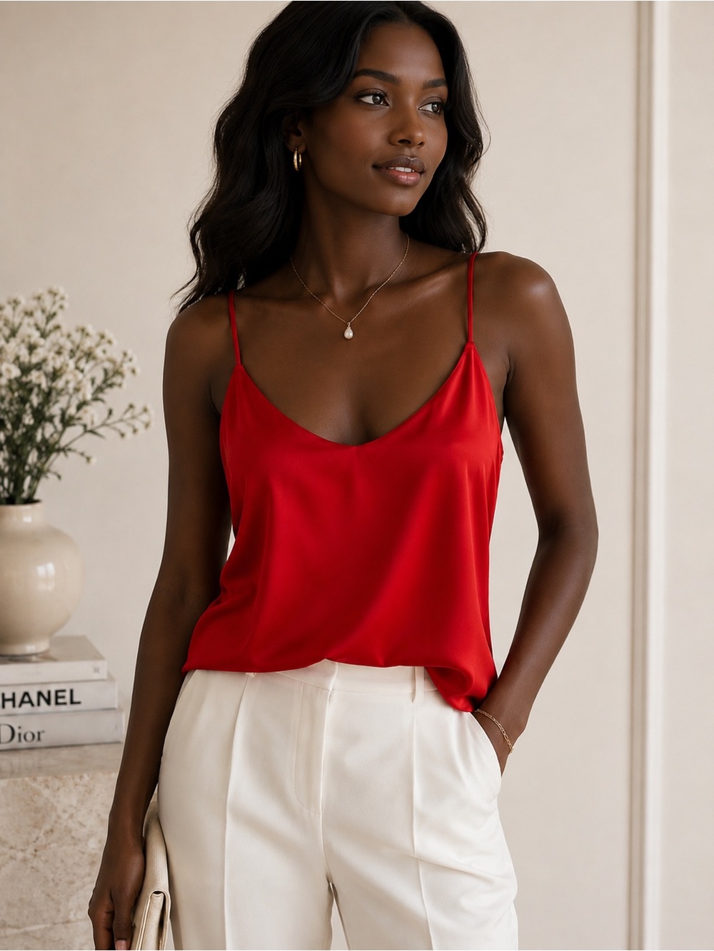 J.Crew 100% Silk Red Camisole Tank Top Adjustable Straps Size Large